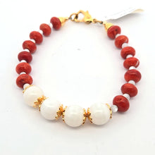 Bracelet - Mother of Pearl & Red Coral Bracelet 7.5in
