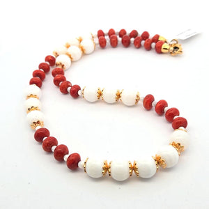 Bracelet - Mother of Pearl & Red Coral Bracelet 7.5in