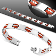 Bracelets Steel - W/ Red Rubber 2-Tone Engravable Panther Link