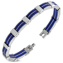 Bracelet Steel - W/ Royal Blue Rubber Panther Link Bracelet