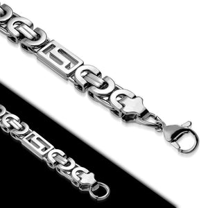 Bracelet Steel - Lobster Claw Clasp Closure Cut-Out Greek Key Byzantine Link Chain