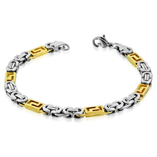 Bracelet Steel - Lobster Claw Clasp-Tone Cut-Out Greek Key Byzantine Link Chain