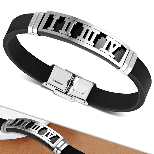 Bracelet - Steel 2-Tone W/ Black Rubber Roman Numberal Watch-Style