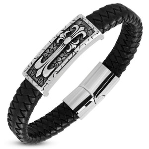 Leather Bracelet Fleur De Lis Cross Watch-Style