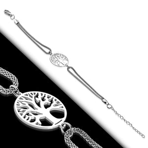 Bracelet Steel Cut-Out Bodhi Tree Circle Watch-Style Extender Chain Mesh