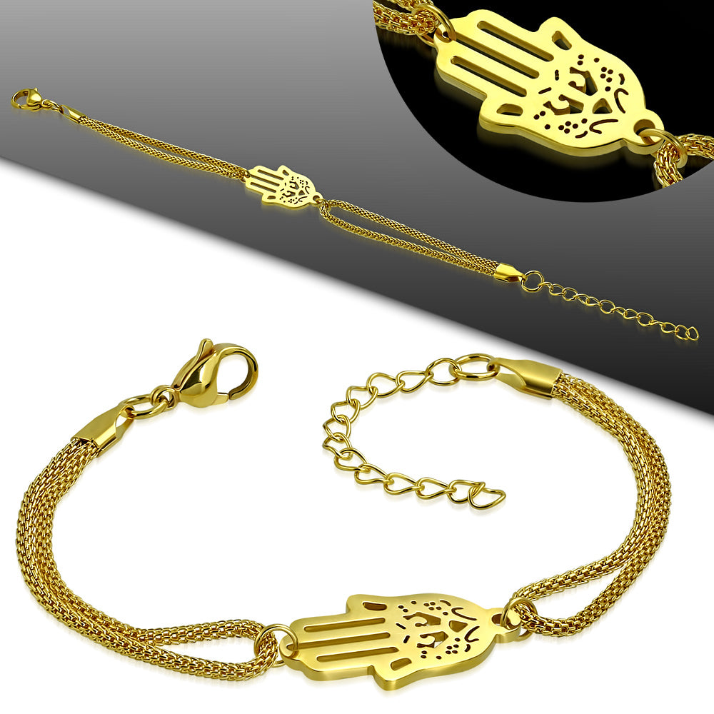 Gold Plated Steel Filigree Hand Of Fatima/ Hamsa Bracelet