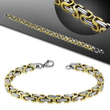 Bracelet Steel 2-Tone Greek Key Byzantine Link