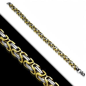 Bracelet Steel 2-Tone Greek Key Byzantine Link
