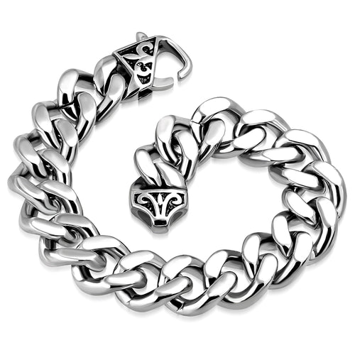 Bracelet - Steel 2-Tone Curb Cuban Link Bracelet W/ Fleur De Lis Flower Lock