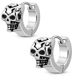 Earrings Surgical Steel 2-tone Skull Hoop - EBB392