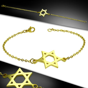 Bracelet - Gold Color Plated Stainless Steel Star Of David Watch-Style Link Chain