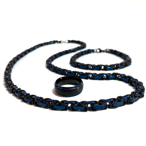 Men's Black and Blue Surgical Steel Necklace