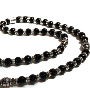 Onyx Rosary with Steel Accents