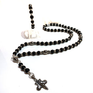 Onyx Rosary with Steel Accents Bracelet