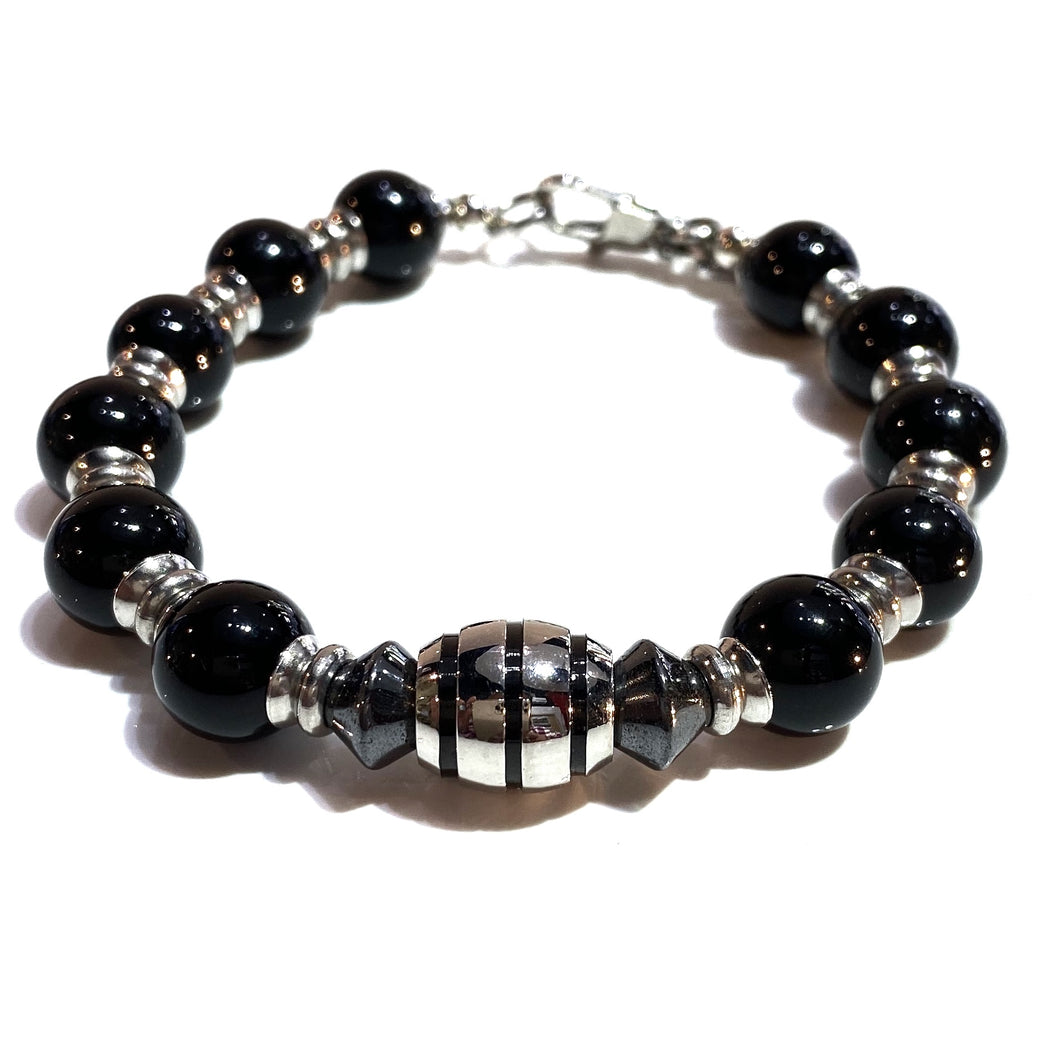 Onyx Rosary with Steel Accents Bracelet
