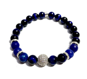 Bead Bracelet - Stretchable - Blue Tiger Eye - Agate - ART128