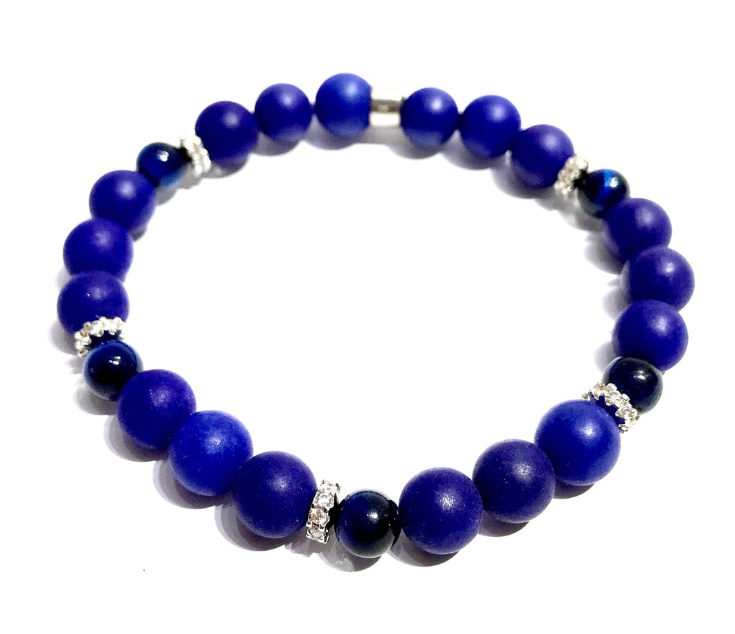 Bead Bracelet - Stretchable - Blue Tiger Eye - Agate - ART128