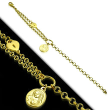 Bracelet - gold Color Plated Stainless Steel Praying Mary Oval Charm Heart Padlock Link Chain