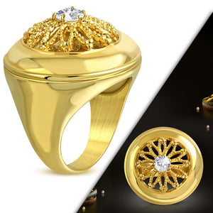 Ring Steel - Gold Plated Flower - WRP274
