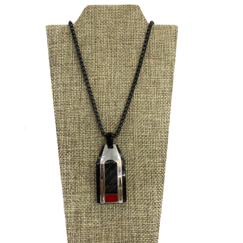 Necklace - Black Plated Steel Necklace with Carbon Fiber Pendant 22in
