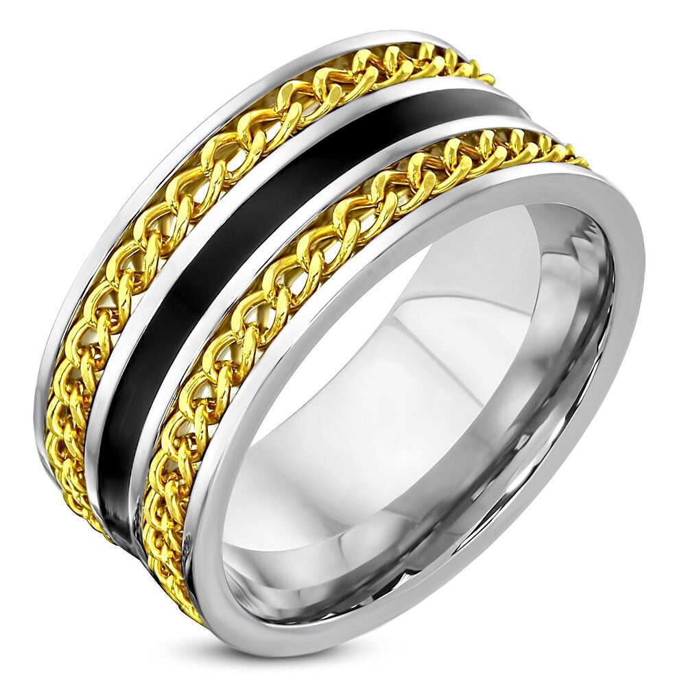 Gold and Black Surgical Steel Ring