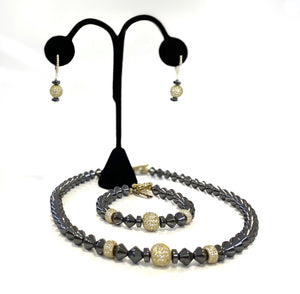 Hematite and Gold Pave Bead