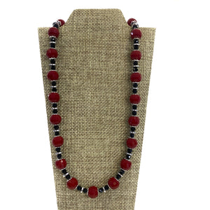 Necklace - Red & Black Crystal Necklace with Hematite Stones 17.5in